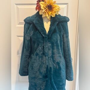 Luxurious Teal Faux Fur Coat